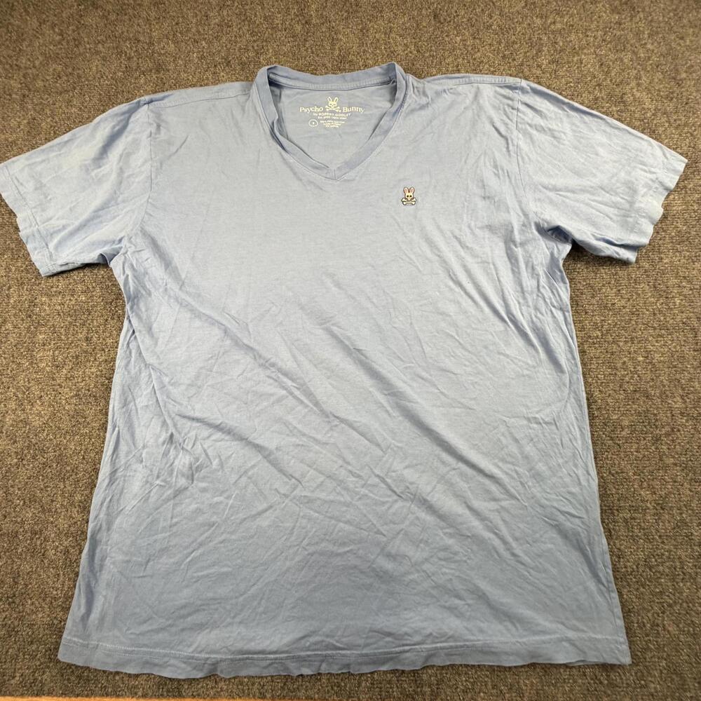 Psycho Bunny Womens Light Blue V-Neck Pima Cotton T-Shirt Size 8 1184